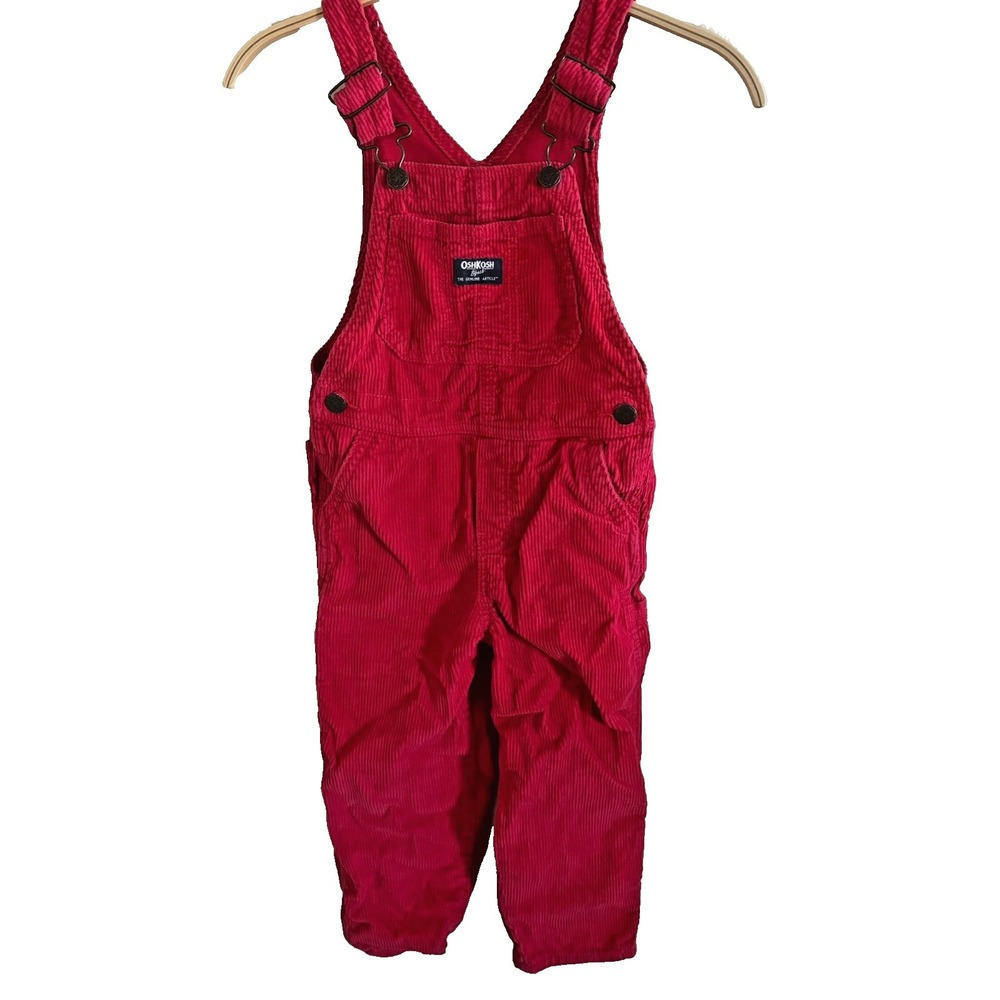 Oshkosh B'Gosh Kid's Boys Size 5T Red Adjustable Corduroy Bib Overalls Vestbak